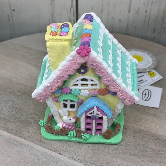 Easter Gingerbread House Tabletop Claydough LED light up Pink Green Pastel 30E36 - Picture 3 of 14